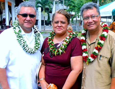 Dr. Rosevonne Makaiwi Pato, ASCC President with Dr. Mikaele Etuale and Monsignor Viane Etuale